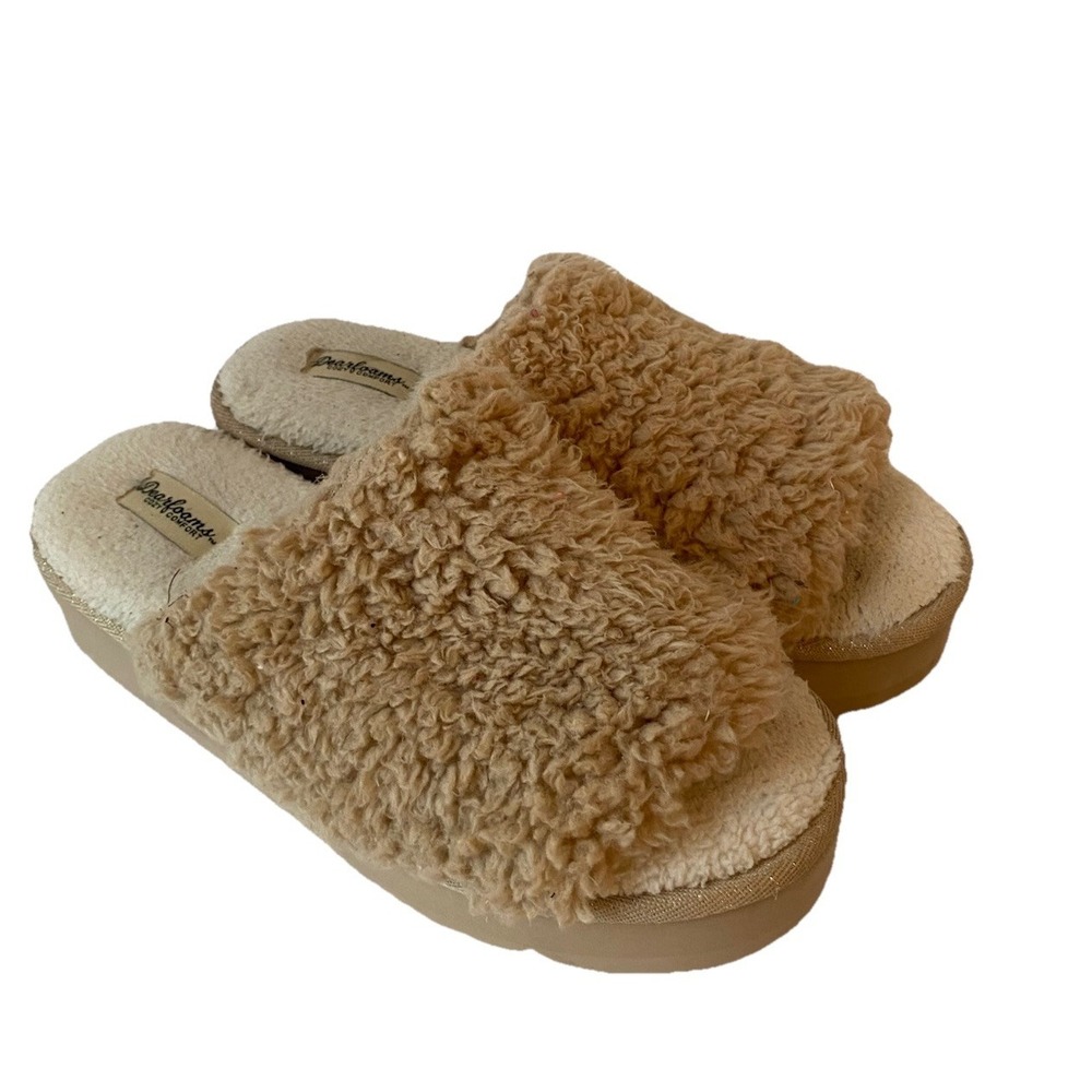 Dearfoams beige cozy comfort Fur Slippers Sz7/8 Med